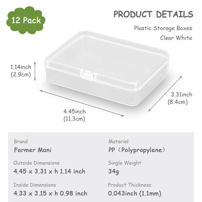 Rectangular Clear Plastic Storage Box Containers (4.45 x 3.31 x 1.14 inch) Pack of 12