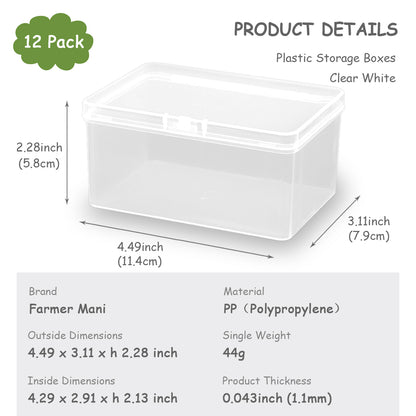 12 Pcs Rectangle Plastic Storage Containers Box (4.49 x 3.11 x 2.28 in)