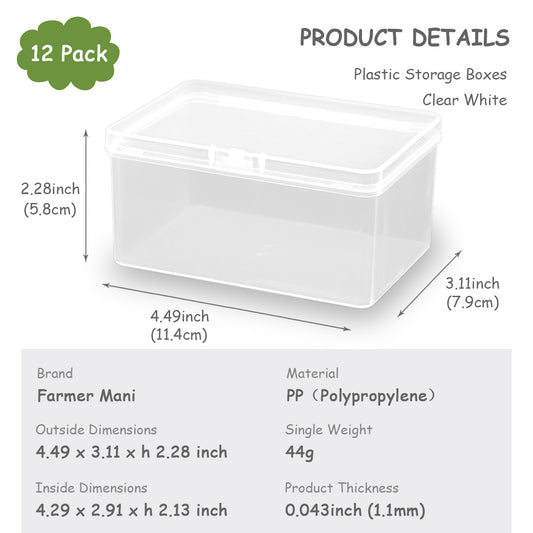12 Pcs Rectangle Plastic Storage Containers Box (4.49 x 3.11 x 2.28 in)
