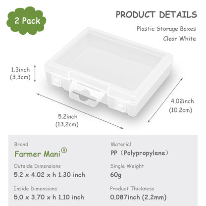 2 Pack Rectangle Plastic Frosted Storage Containers Box(5.2 x 4.02 x 1.3 inch)