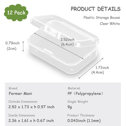 12 Pack Rectangle Plastic Clear Storage Containers Box (2.52 x 1.73 x 0.79 Inch)