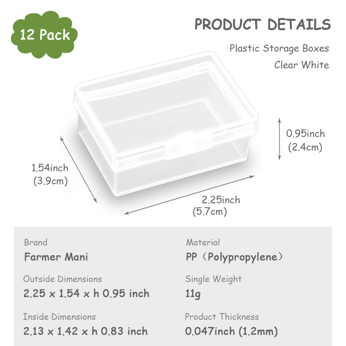 12 PCS Rectangular Clear Plastic Organizer Storage Box Containers (2.25 x 1.54 x 0.95 Inch)