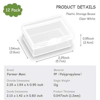 12 PCS Rectangular Clear Plastic Organizer Storage Box Containers (2.25 x 1.54 x 0.95 Inch)