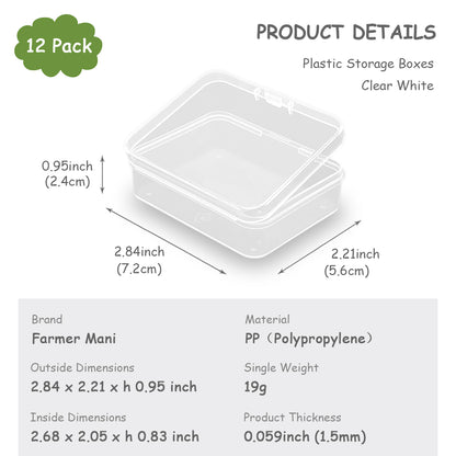 12 Pack Rectangle Small Plastic Containers (2.84 x 2.21 x 0.95 Inch)