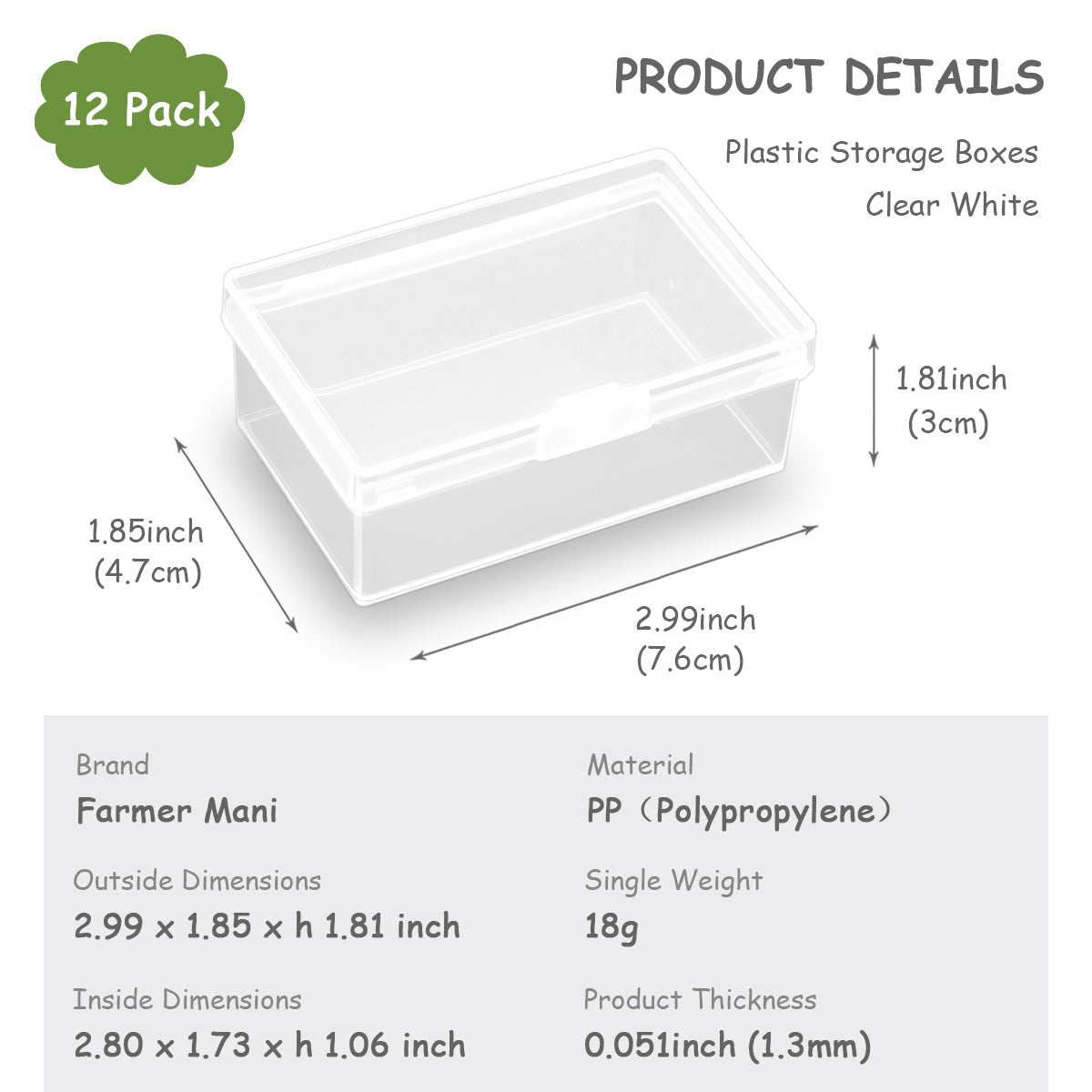 12 Pcs Rectangle Clear Plastic Box Containers (2.99 x 1.85 x1.81 inch)