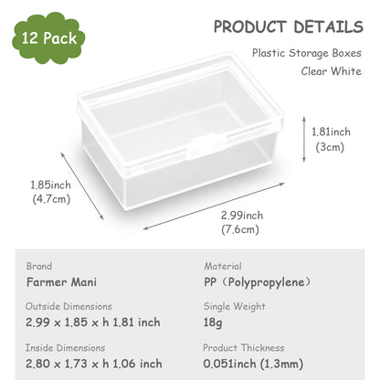 12 Pcs Rectangle Clear Plastic Box Containers (2.99 x 1.85 x1.81 inch)