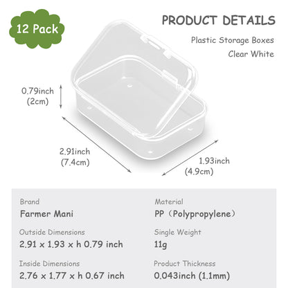 12Pack Rectangle Plastic Clear Storage Containers Box, 2.91x1.93x0.79 Inchs