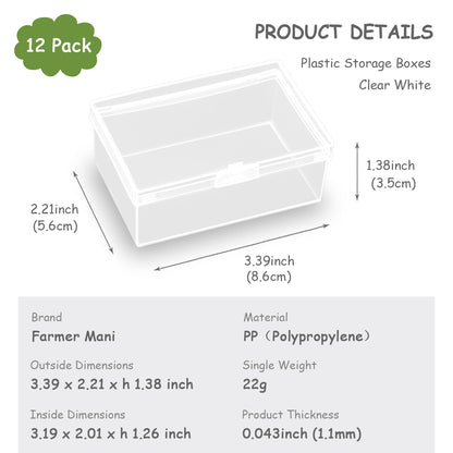 12 Pack Rectangular Clear Plastic Storage Containers, 3.39 x 2.21 x 1.38 Inchs