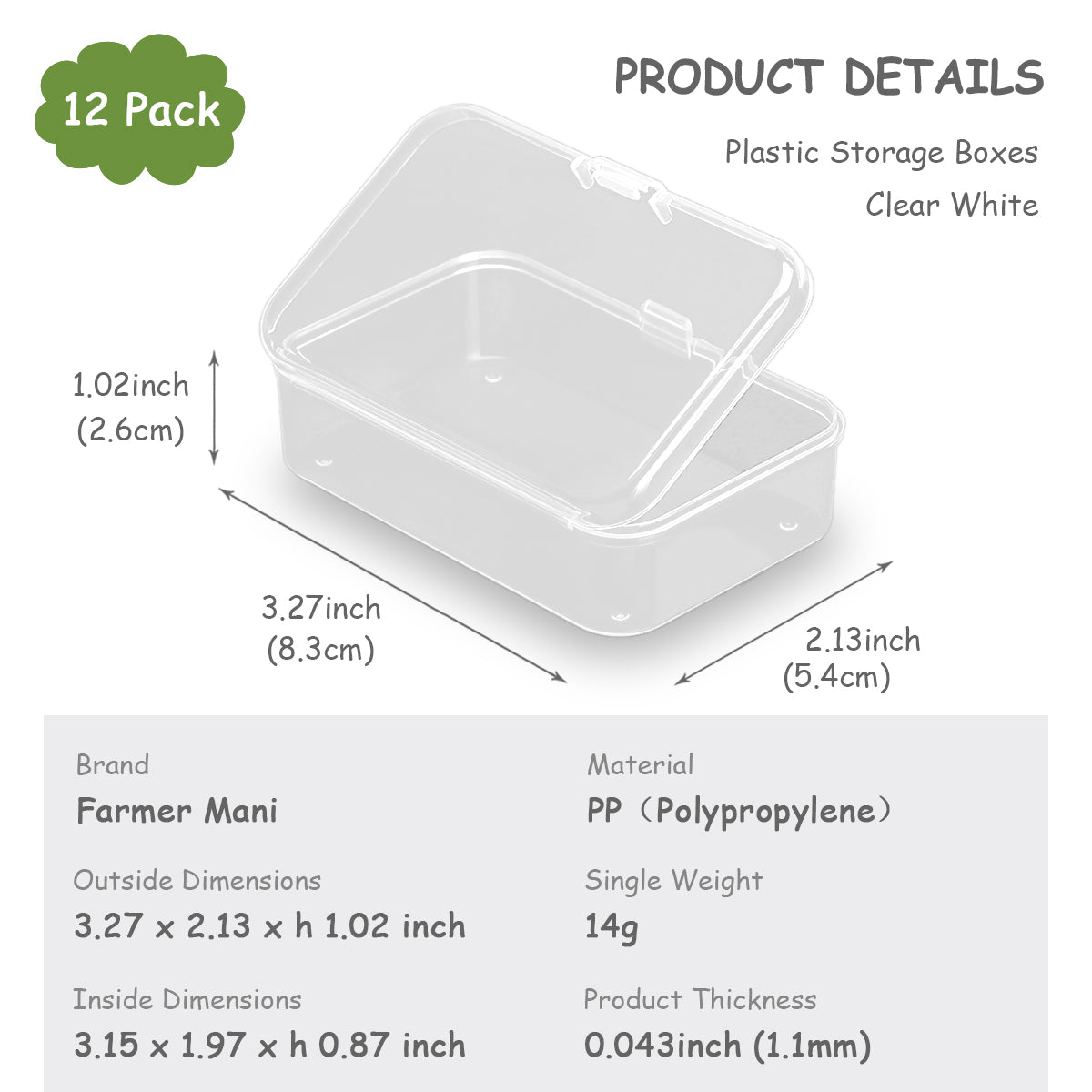 12 Pieces Clear Plastic Box Containers (3.27 x 2.13 x 1.02 inch)