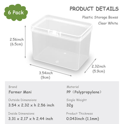 6 Pack Rectangle Plastic Clear Storage Containers Box (3.54 x 2.32 x 2.56 Inch)