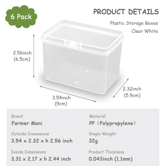 6 Pack Rectangle Plastic Clear Storage Containers Box (3.54 x 2.32 x 2.56 Inch)