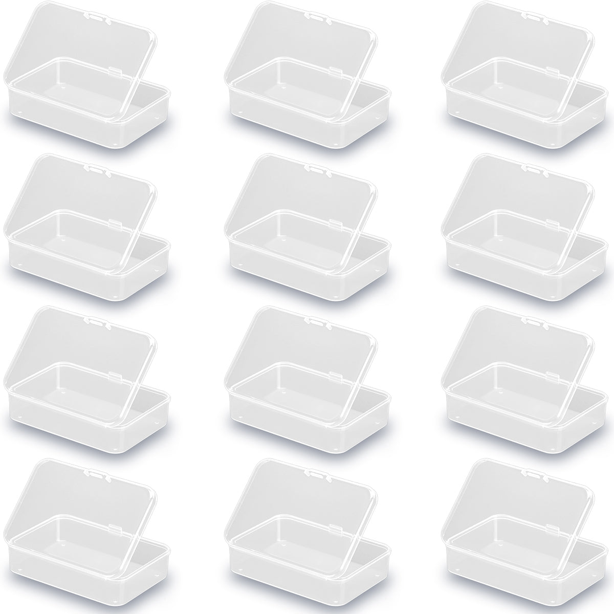 12 Pack Rectangle Plastic Clear Storage Containers Box (3.54 x 2.36 x 0.87 inch)