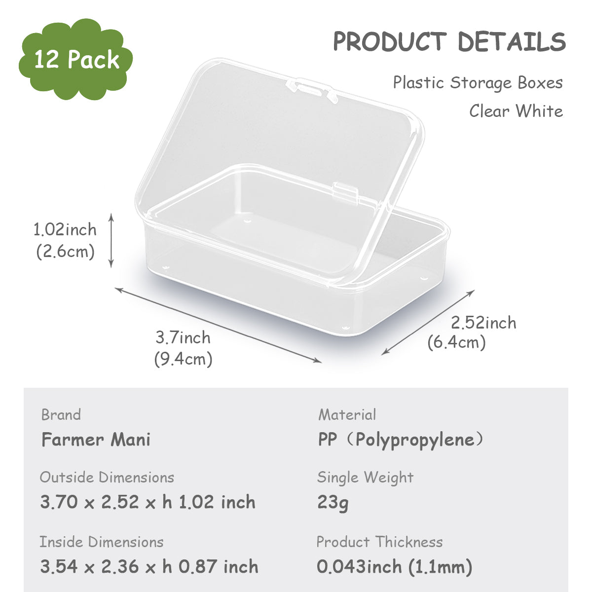 12 Pack Rectangle Plastic Clear Storage Containers Box (3.54 x 2.36 x 0.87 inch)