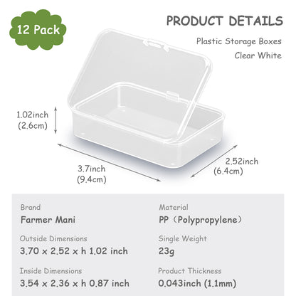 12 Pack Rectangle Plastic Clear Storage Containers Box (3.54 x 2.36 x 0.87 inch)