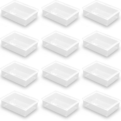 12 Pack Rectangle Clear Plastic Beads Storage Containers Box (4.02 x 2.84 x 1.3 Inch)