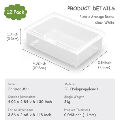 12 Pack Rectangle Clear Plastic Beads Storage Containers Box (4.02 x 2.84 x 1.3 Inch)