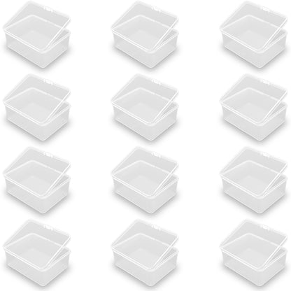 12 Pack Rectangle Clear Plastic Box Containers (3.82 x 3.03 x 1.69 Inch)