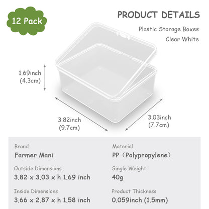 12 Pack Rectangle Clear Plastic Box Containers (3.82 x 3.03 x 1.69 Inch)