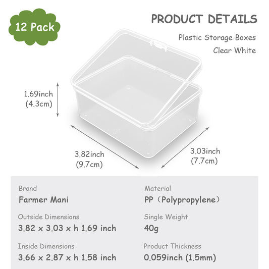 12 Pack Rectangle Clear Plastic Box Containers (3.82 x 3.03 x 1.69 Inch)