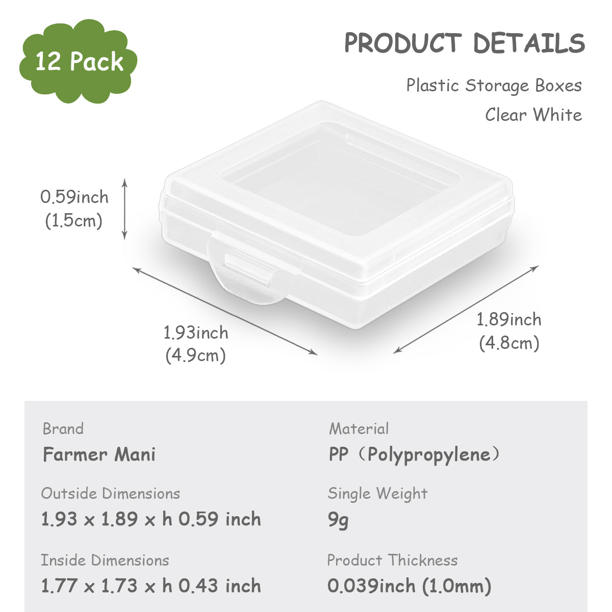 12Pcs Square Bead Organizers with Lid-1.93 x 1.89 x 0.59 Inch