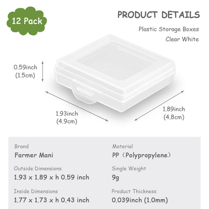 12Pcs Square Bead Organizers with Lid-1.93 x 1.89 x 0.59 Inch