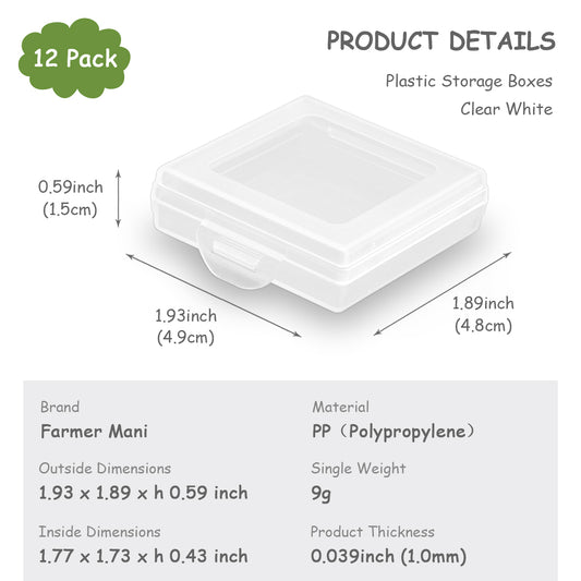 12 Pack Clear Square Plastic Containers-1.93 x 1.89 x 0.59 inch