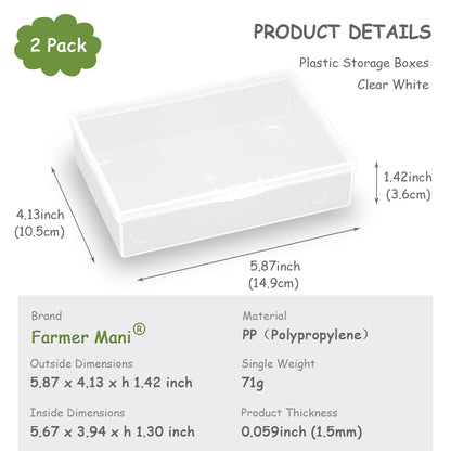 2 Pack Rectangle Plastic Clear Storage Containers Box (5.87 x 4.13 x 1.42 in)