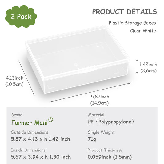 2 Pack Rectangle Plastic Clear Storage Containers Box (5.87 x 4.13 x 1.42 in)