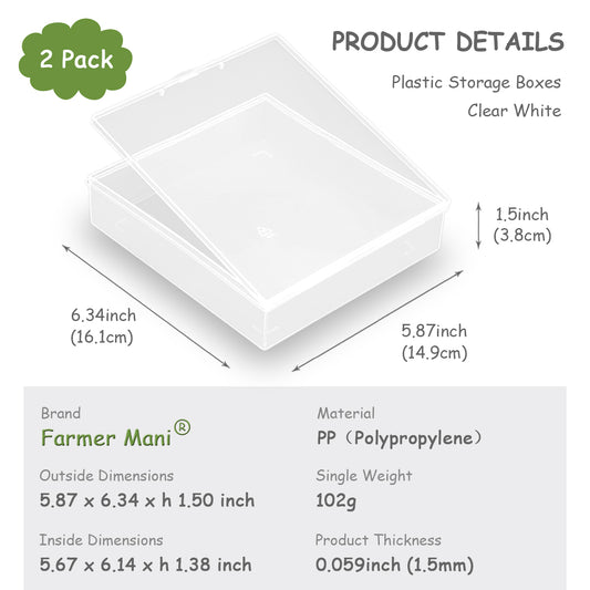Clear Polypropylene Rectangle Beads Storage Containers Box (5.87 x 6.34 x 1.5 inch)