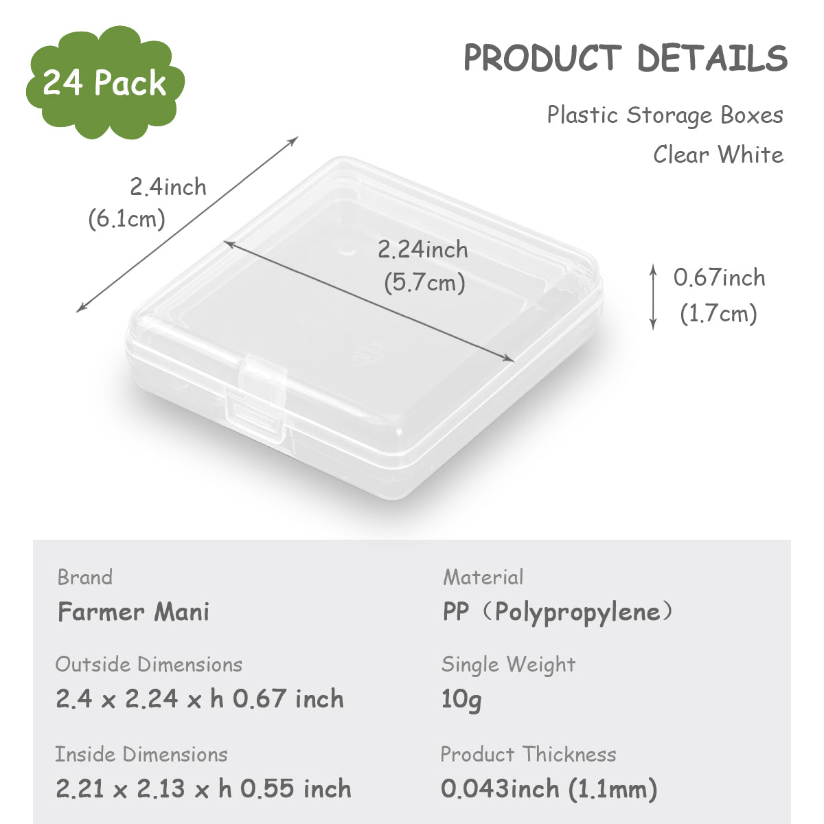 Square Plastic Storage Containers (2.4 x 2.24 x 0.67 inch) - 24 Pack