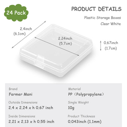 Square Plastic Storage Containers (2.4 x 2.24 x 0.67 inch) - 24 Pack