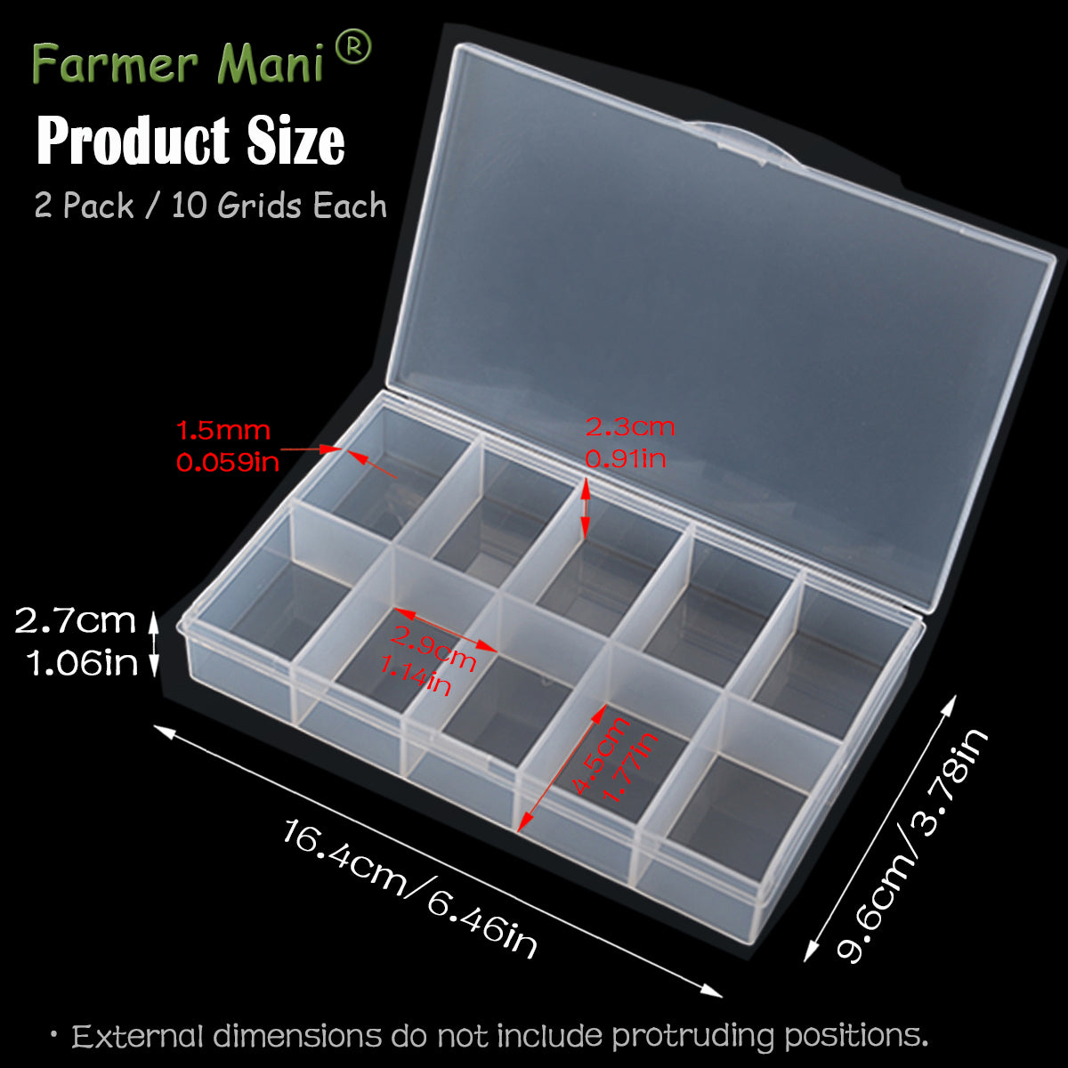 2 PCS Transparent Beads Storage Containers Box, Plastic Bead Organizers (10 Girds)