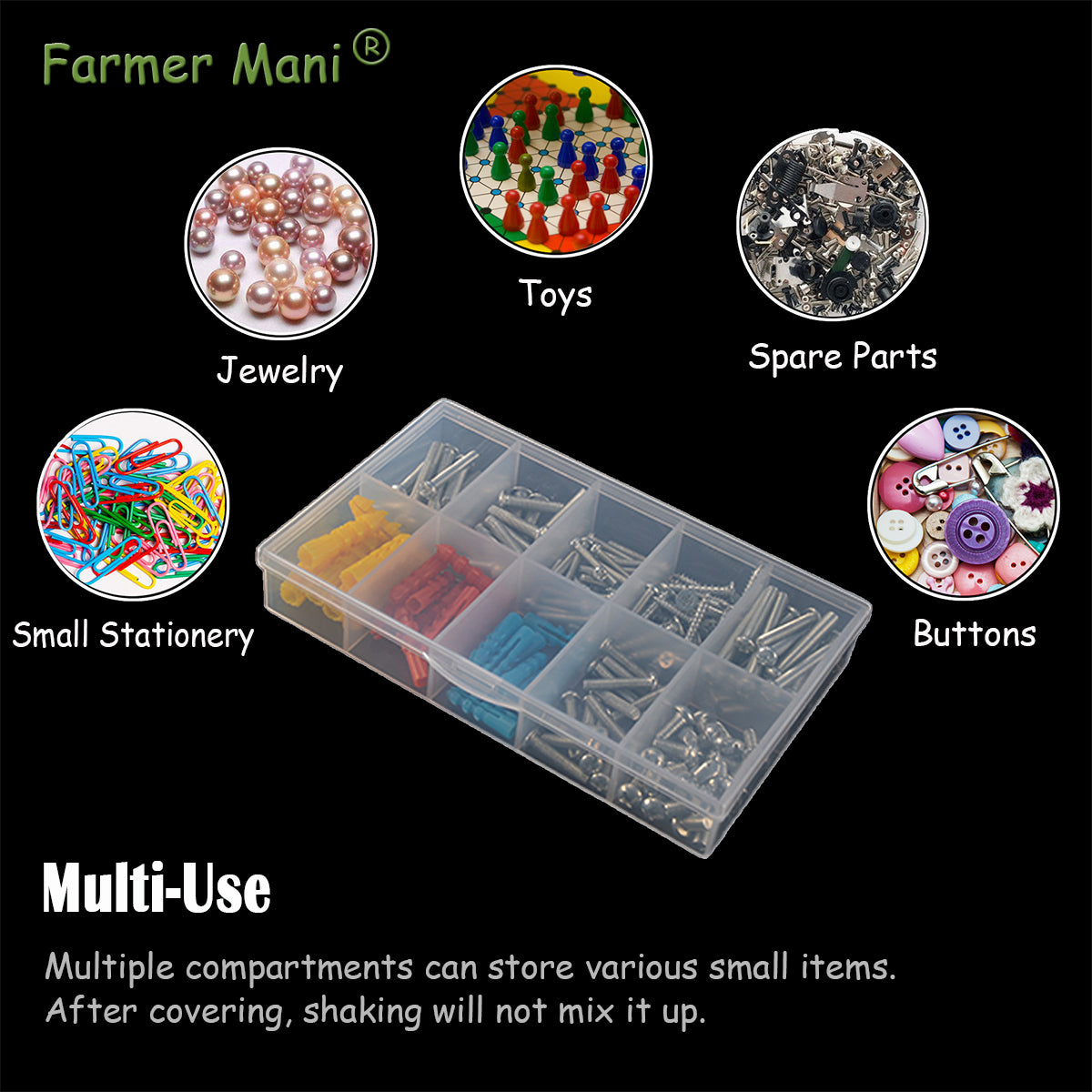 2 PCS Transparent Beads Storage Containers Box, Plastic Bead Organizers (10 Girds)