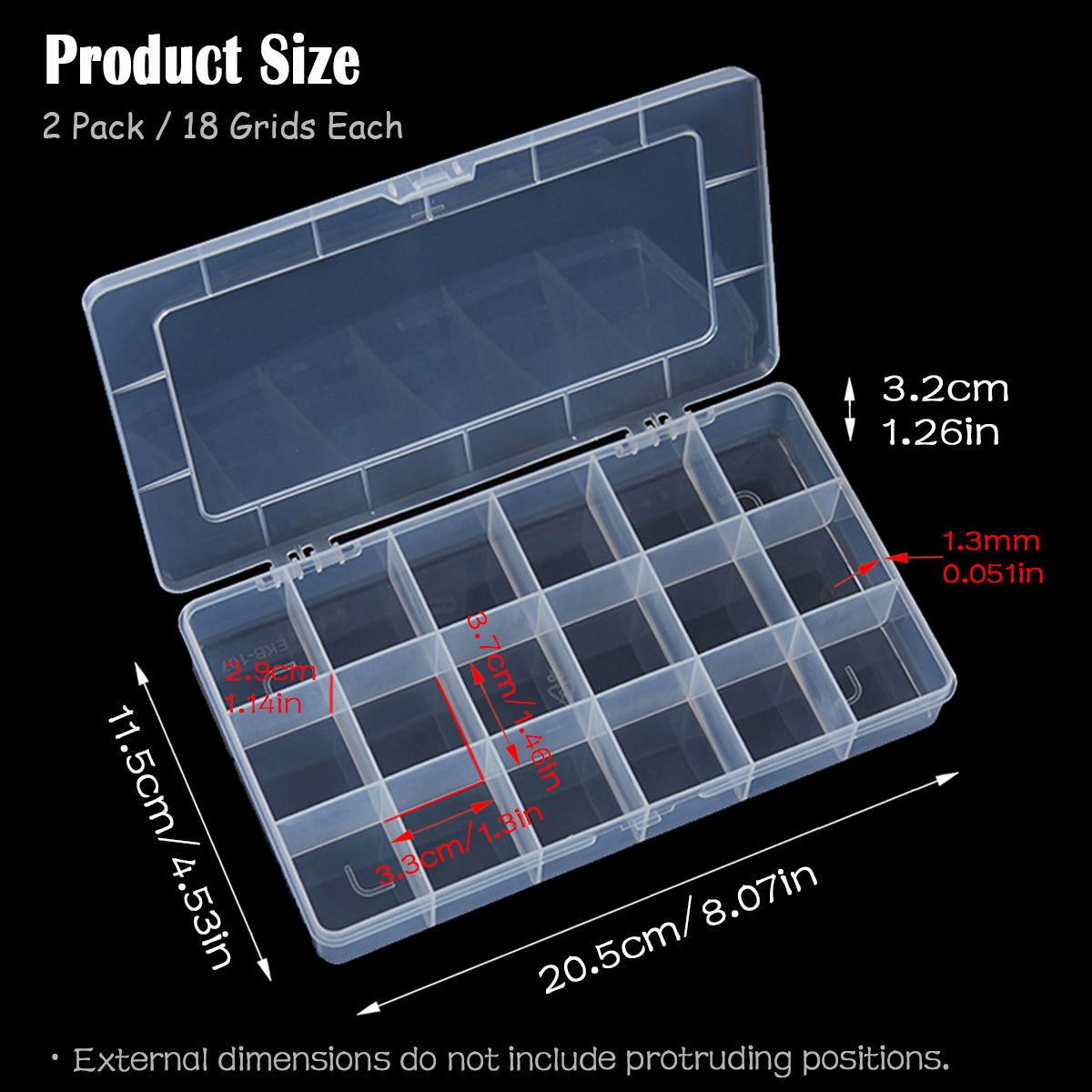 2PCS 18 Grids Transparent Plastic Divided Storage Case