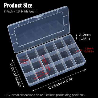 2PCS 18 Grids Transparent Plastic Divided Storage Case