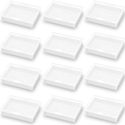 12Pcs Rectangular Clear Plastic Beads Storage Containers Box (3.74 x 2.72 x 0.95 inch)