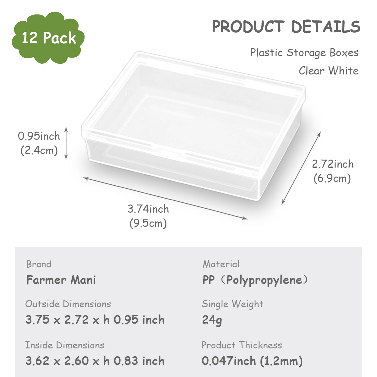 12Pcs Rectangular Clear Plastic Beads Storage Containers Box (3.74 x 2.72 x 0.95 inch)