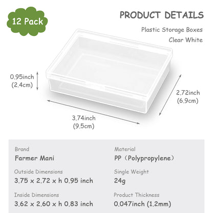 12Pcs Rectangular Clear Plastic Beads Storage Containers Box (3.74 x 2.72 x 0.95 inch)