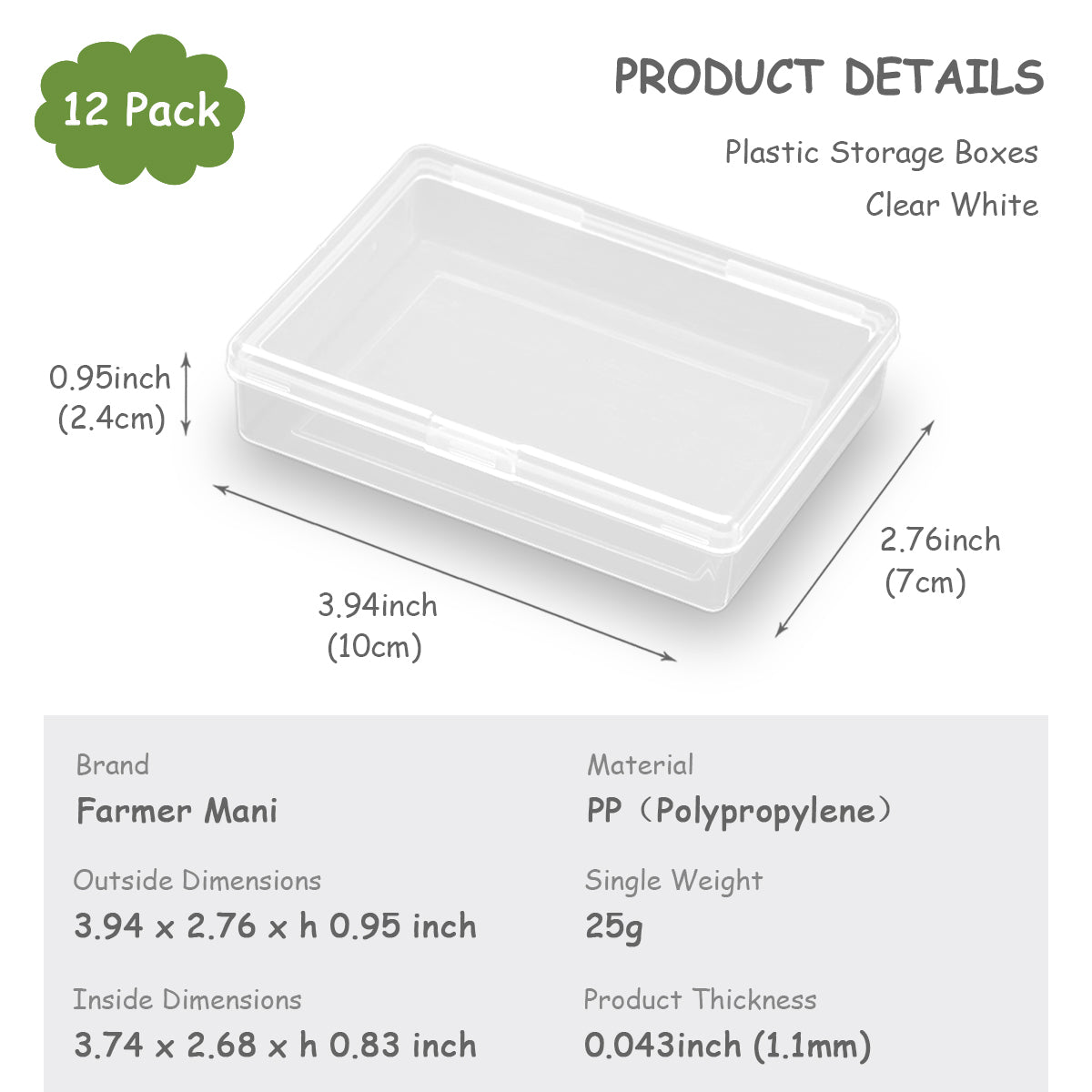 12 Pcs Clear Plastic Storage Containers (3.94 x 2.76 x 0.95 inch)
