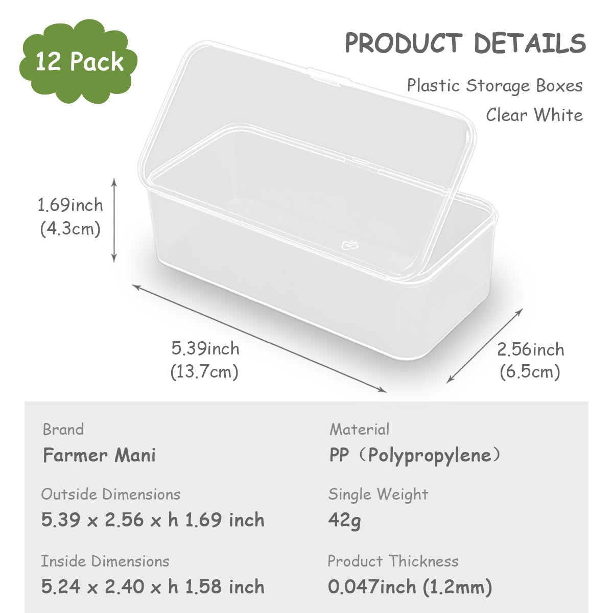 12 pcs Plastic Clear Storage Containers Box (5.39 x 2.56 x 1.69 inch)