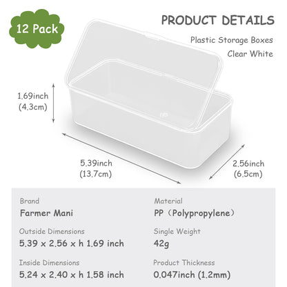 12 pcs Plastic Clear Storage Containers Box (5.39 x 2.56 x 1.69 inch)