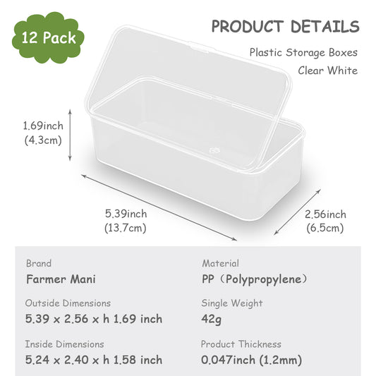 12 pcs Plastic Clear Storage Containers Box (5.39 x 2.56 x 1.69 inch)