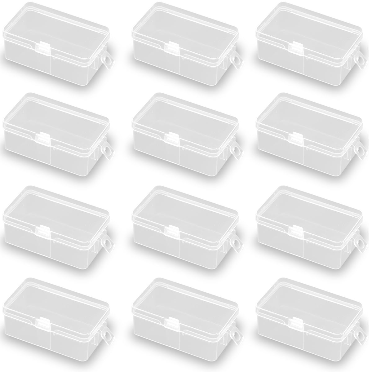 12 Pack Rectangular Clear Plastic Storage Containers with Hanging Ring (2.87 x 1.69 x 1.14 Inch)