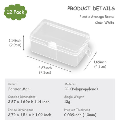12 Pack Rectangular Clear Plastic Storage Containers with Hanging Ring (2.87 x 1.69 x 1.14 Inch)