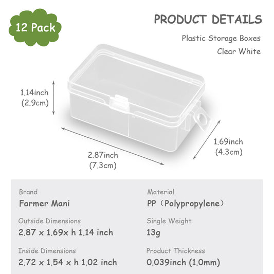12 Pack Rectangular Clear Plastic Storage Containers with Hanging Ring (2.87 x 1.69 x 1.14 Inch)