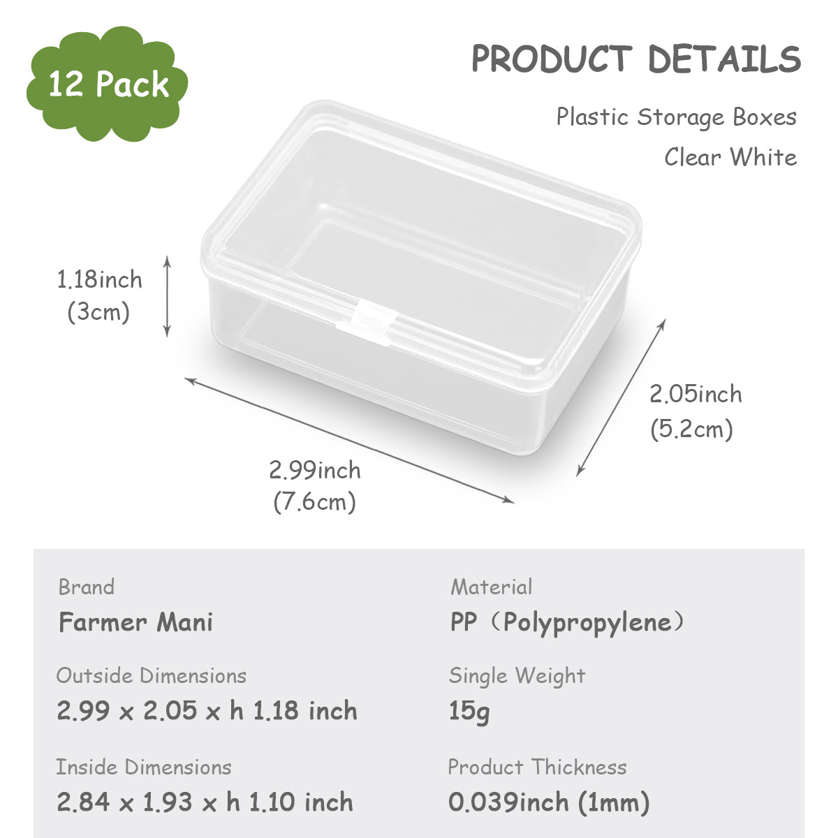 12 Pcs Rectangle Clear Craft  Supply Case (2.99 x 2.05 x1.18 inch)