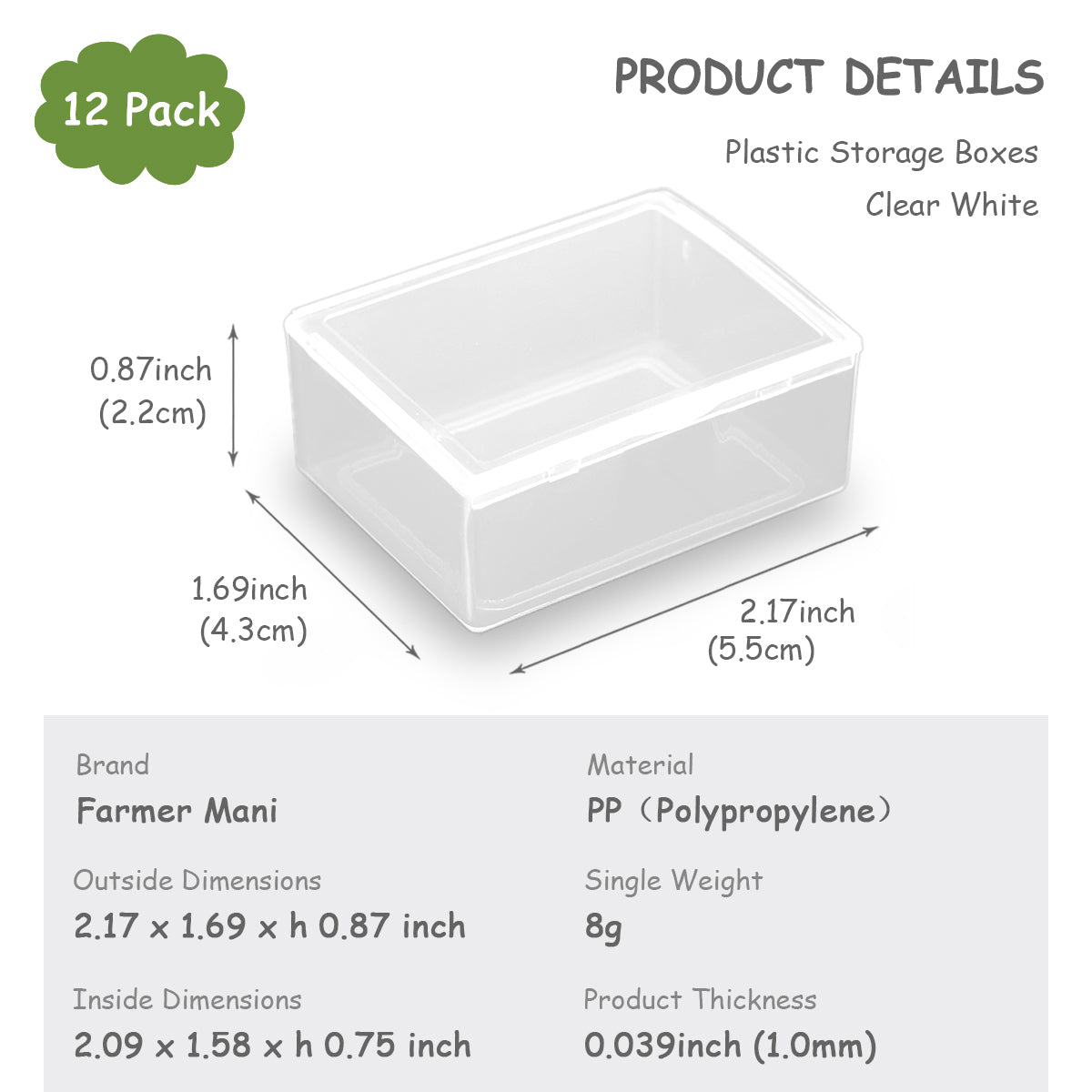 12 Pack Rectangular Mini Plastic Storage Containers (2.17 x 1.69 x 0.87 Inch)