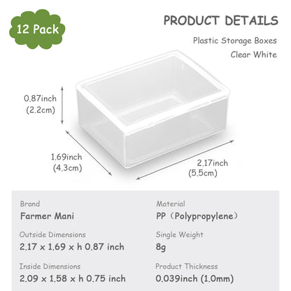 12 Pack Rectangular Mini Plastic Storage Containers (2.17 x 1.69 x 0.87 Inch)