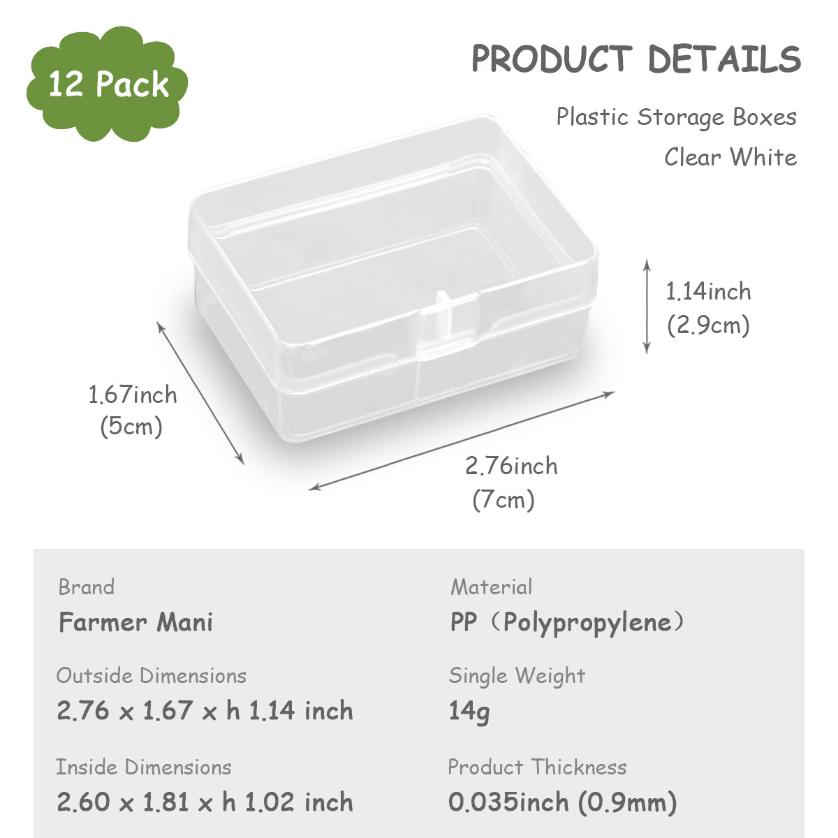 12 PCS Rectangle Plastic Clear Storage Containers Box (2.76 x 1.67 x 1.14 Inch)