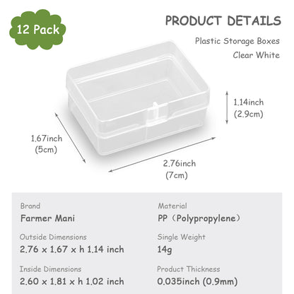 12 PCS Rectangle Plastic Clear Storage Containers Box (2.76 x 1.67 x 1.14 Inch)
